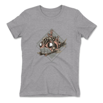 Steam Punk Fish Womens T-Shirt in Heather Grey color